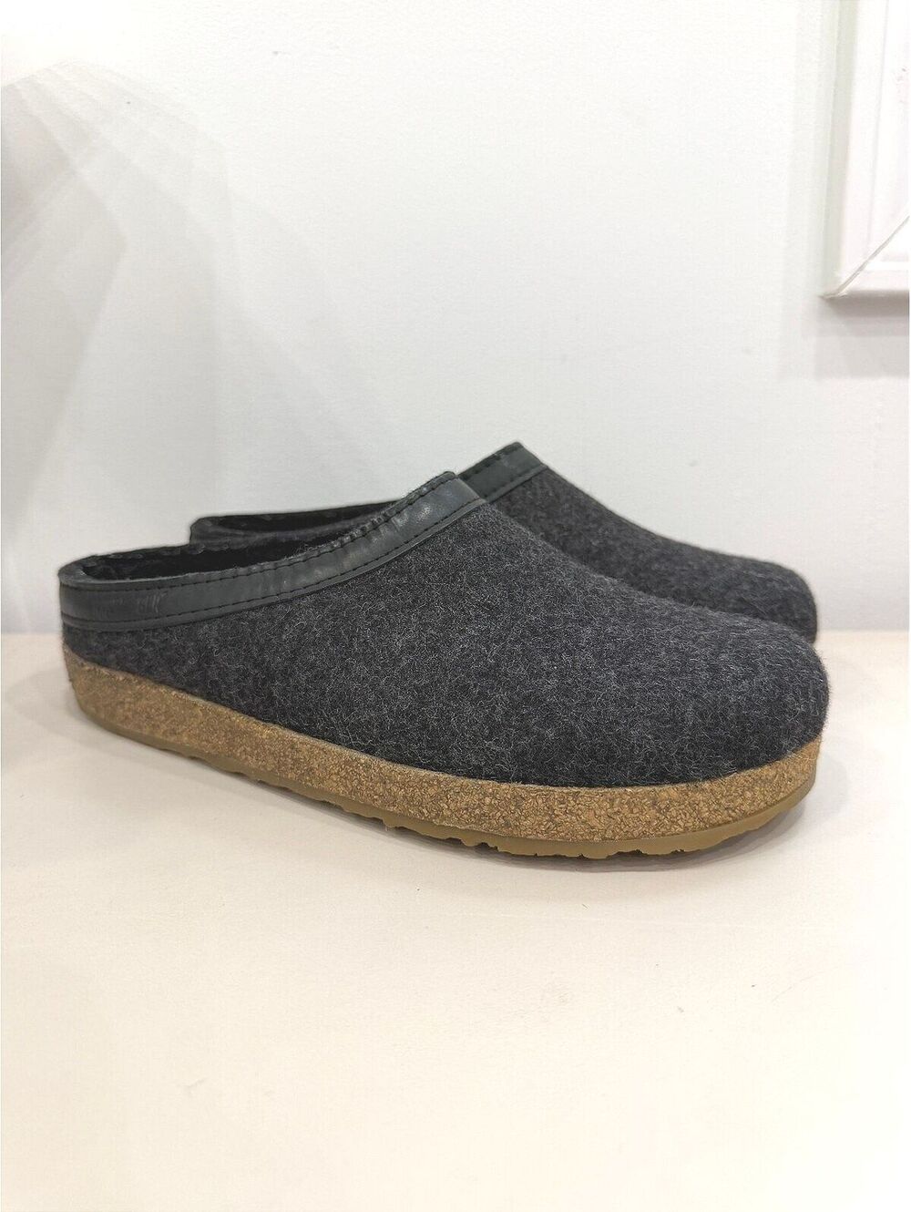 Haflinger Dark Gray Wool Slip-On Clogs with Cork Sole Size 40